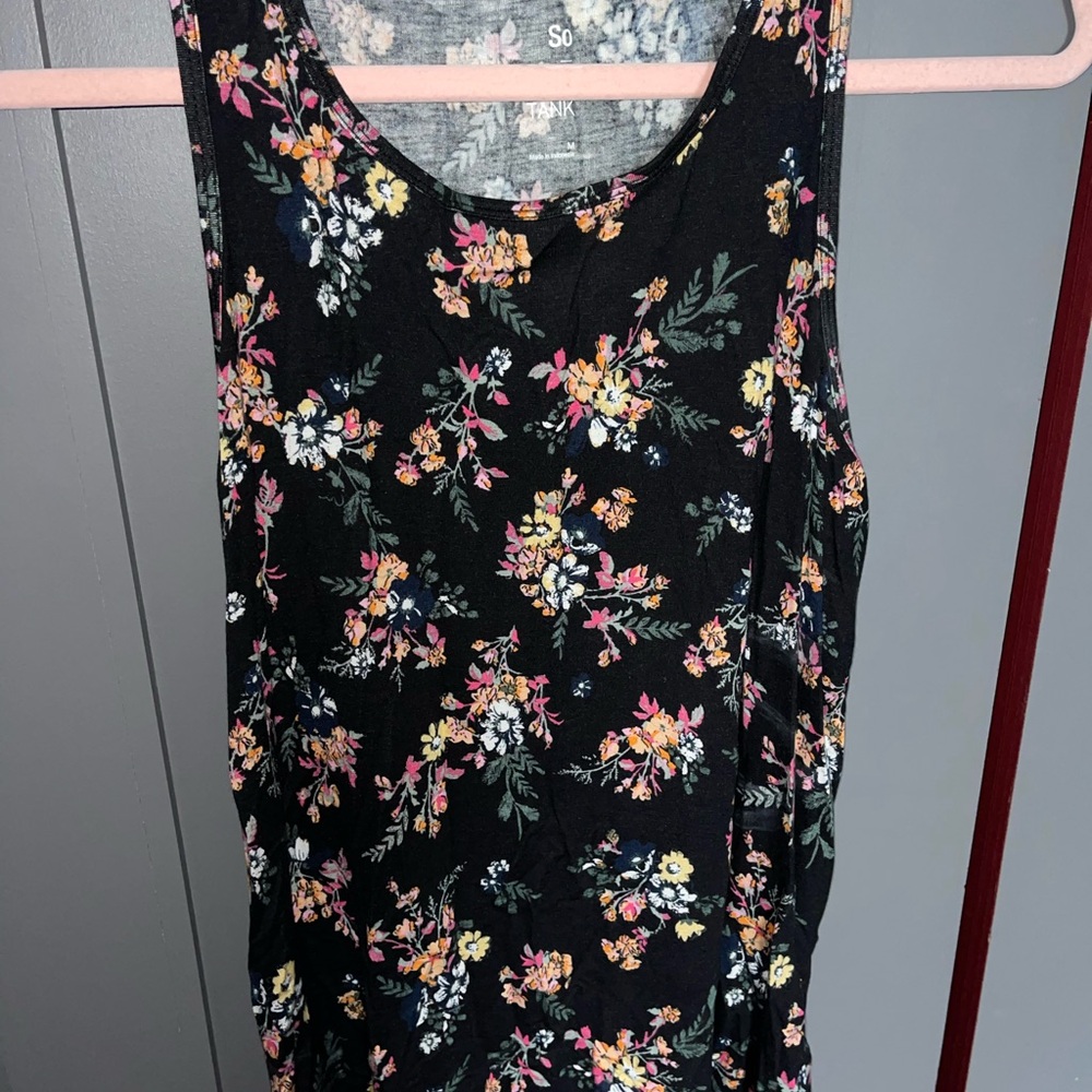 SO Black Floral Print Tank Top